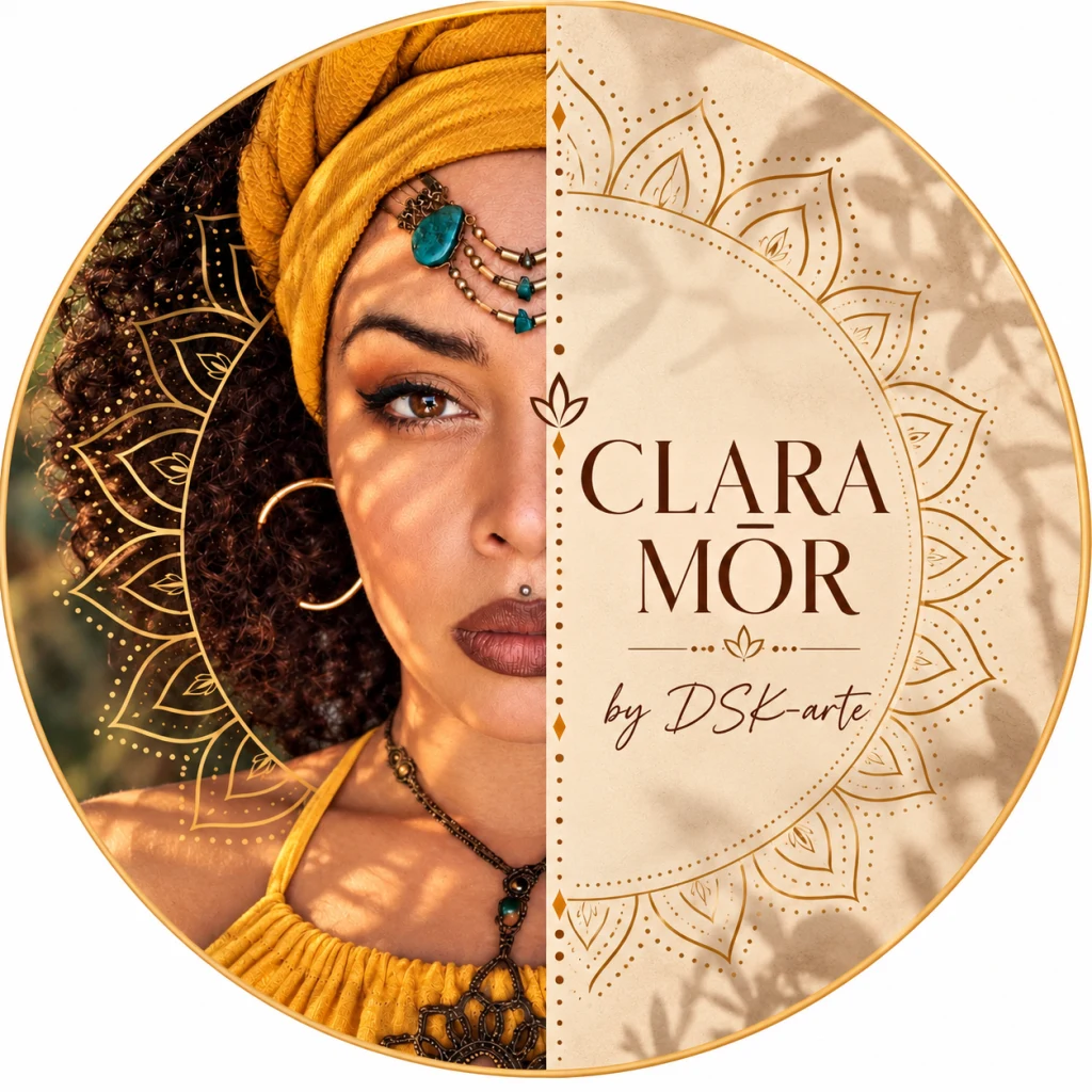Portrait of Clara Moreno wearing a yellow turban, with golden decorative motifs